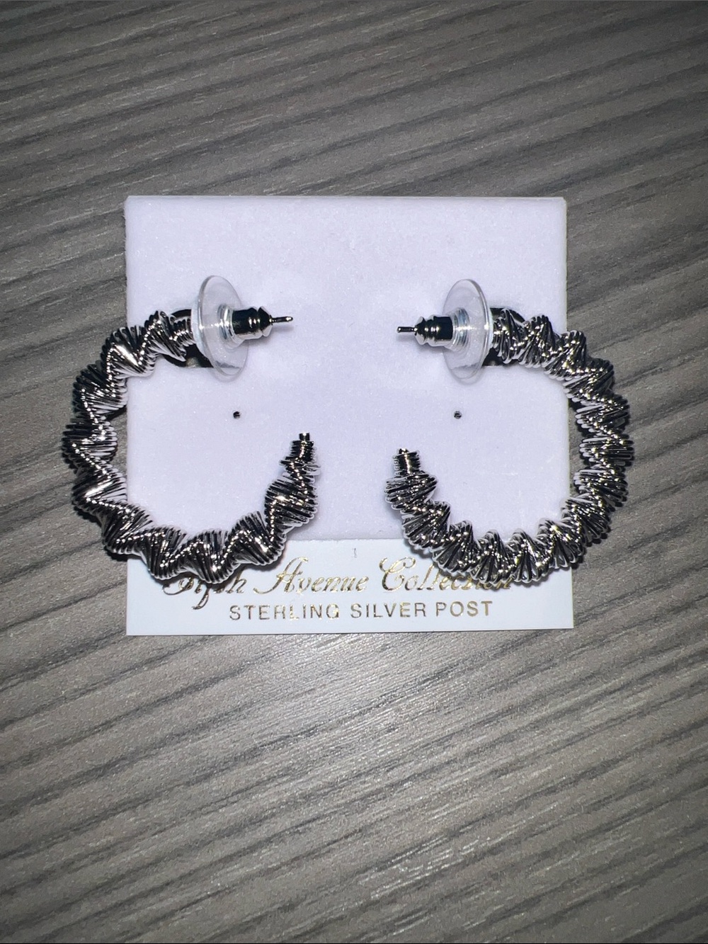 Textured Silver Zigzag Hoop Earrings - Silver